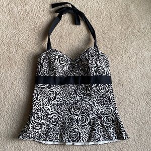 WHBM corset halter top black | white floral  S